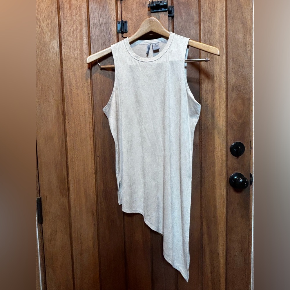 Sleeveless Asymmetric Camel/ Beige Top - Women